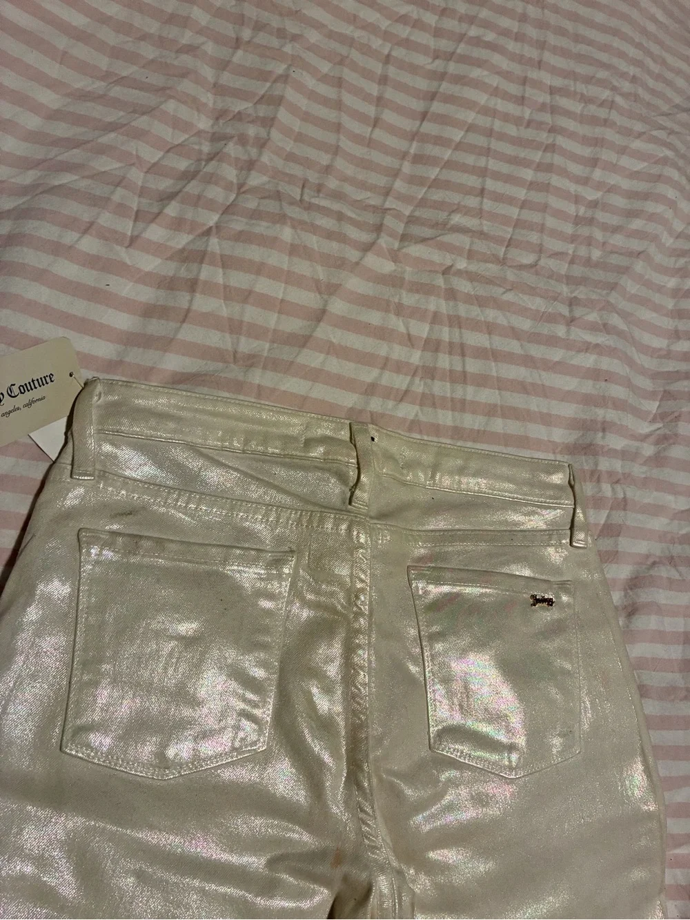 Juicy Jean Couture Jeans Shimmery Cream Skinny Jeans